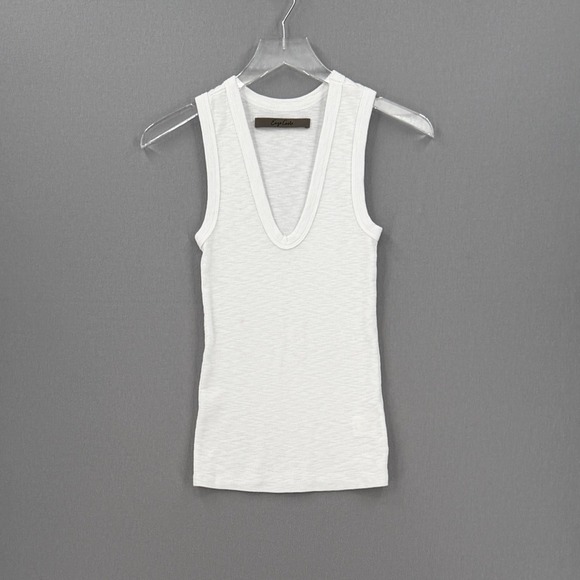 ENZA COSTA Textured Rib Sleeveless U Neck Tank Top Womens XS White Quite Luxury - Picture 4 of 16